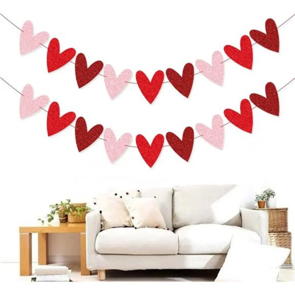 Amazing 2 Pack Glittery Heart Banner Garland Valentines Day Decorations